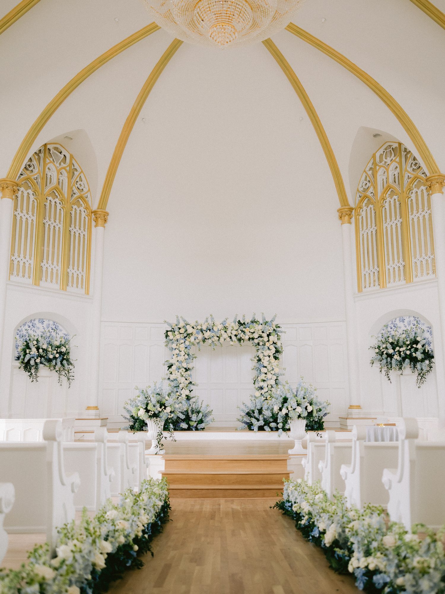 Guests seated for a church wedding at Melrose Abbey in midtown Kansas City